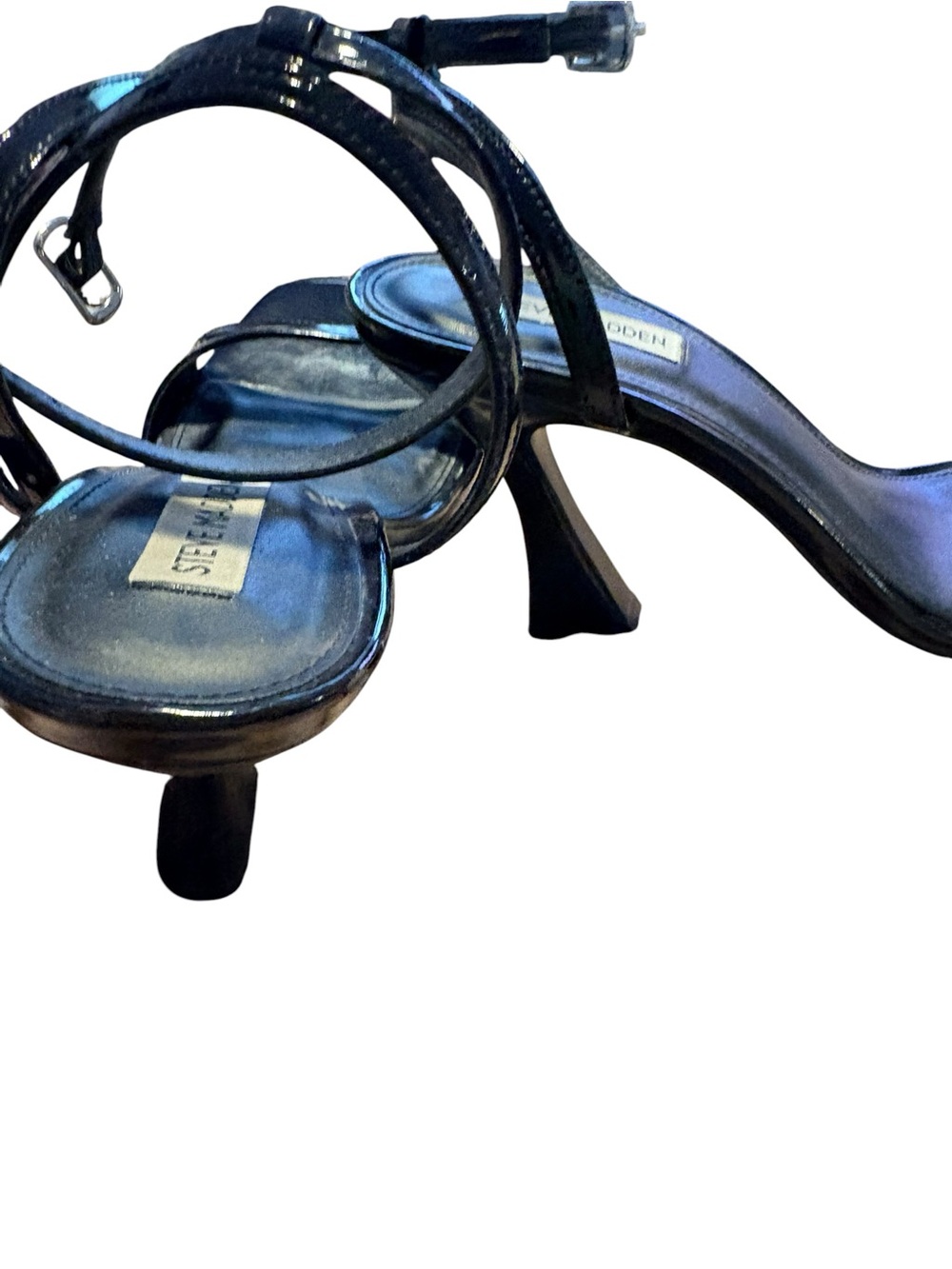 Steve Madden Black Patent Strappy Heeled Sandals Size 11 - Picture 2 of 3